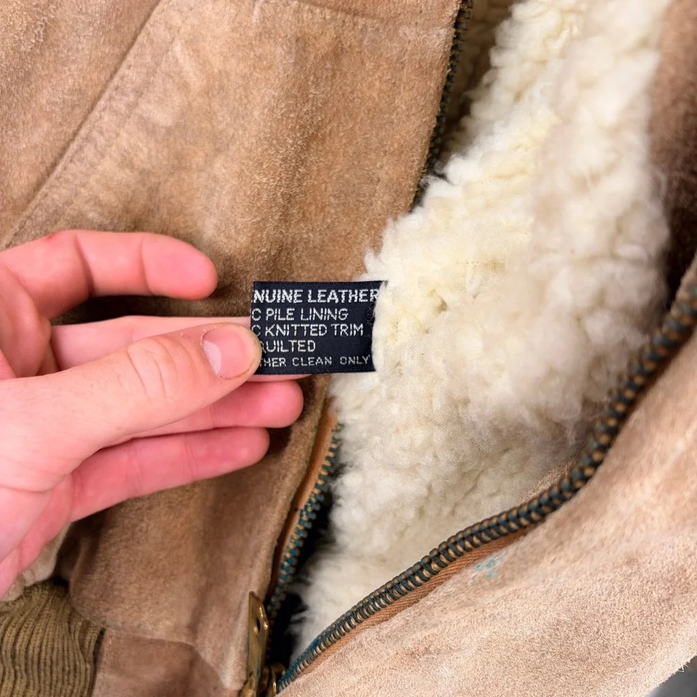 VTG 80s Bloomingdale's Boys Shop Vintage Suede Leather Sherpa Bomber Jacket